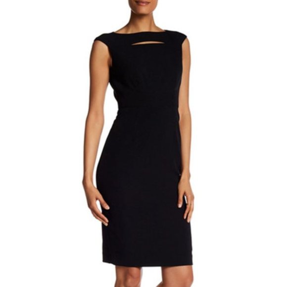 Tahari Neck Cutout Cap Sleeve Sheath Dress Black 2 - Picture 1 of 3